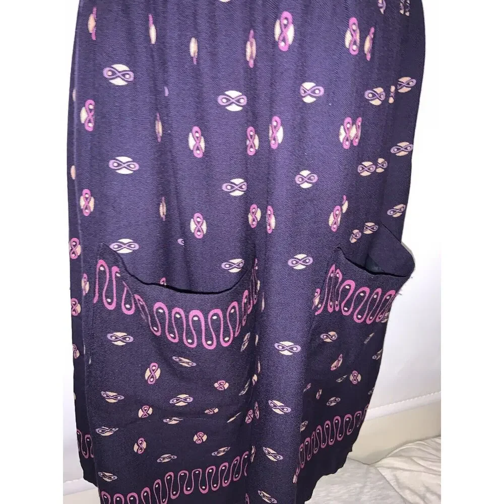 Anna Sui Smocked Cottage-core Purple Dress W/ Pockets Size 2 - Picture 4 of 9